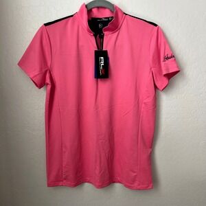 RLX RALPH LAUREN Pink Black 1/4 Zip Golf‎ Polo Women's Size M Mesh Back LOGO NWT